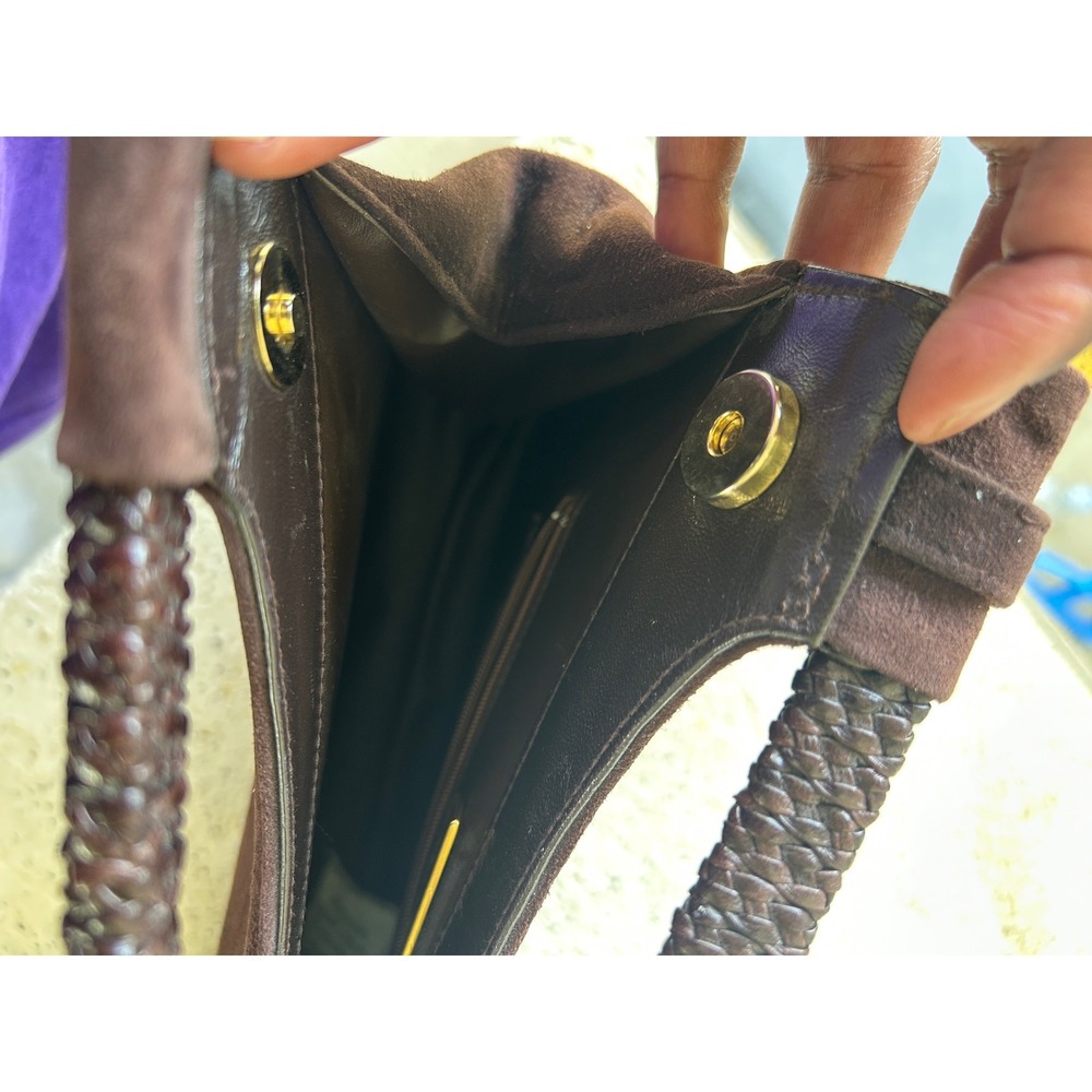Stuart‎ Weitzman Handbag Women Brown Suede Woven Handle Vintage purse - Picture 7 of 14